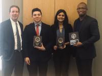 From L to R:  Professor Lewis Ringel (Head Coach) Marco Romero, Vaishalee Chaudhary, and Pat Dyson (Assistant Coach)